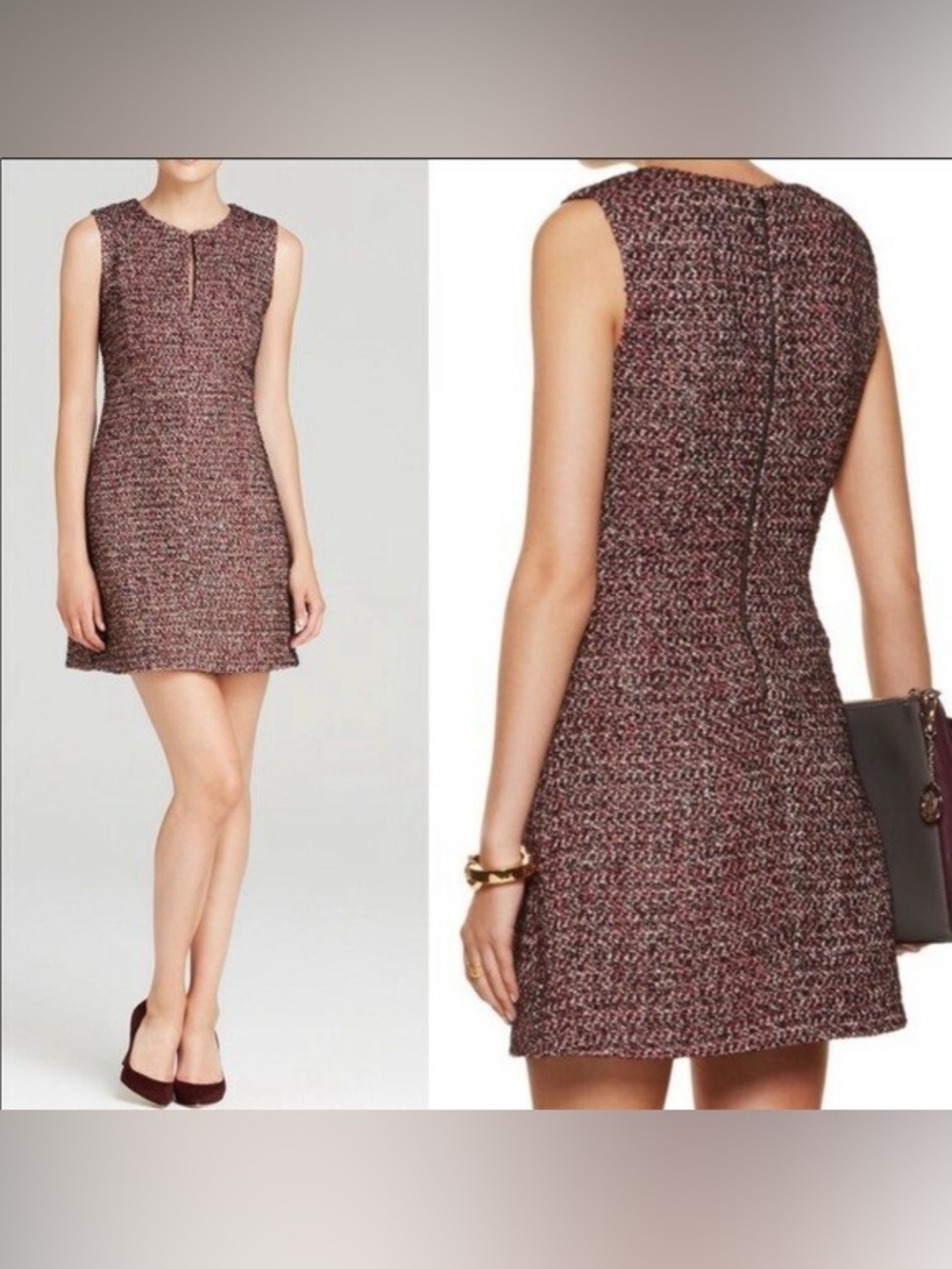 Diane Von Furstenberg Wine Tweed Sleeveless Shift Dress